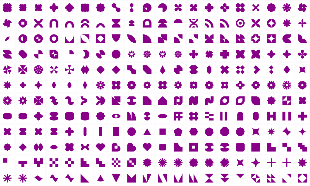 240 purple geometric shapes in grid